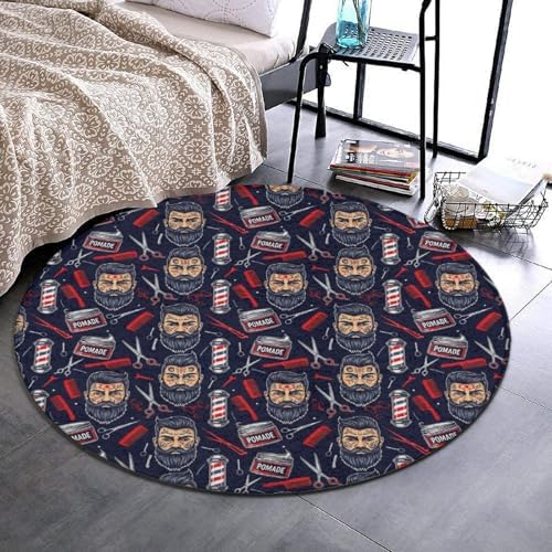 Soft Round Yoga Carpet, Large Home Decor Mat, Non Slip Machine Washable Kitchen Office Circle Rug American Barber Shop Tools, 24inch