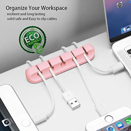 TviewSmart Cord Organizer for Desk, 5 Pack Cord Holders, Cable Clips, Pink