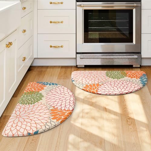 KIMODE Half Circle Kitchen Mats for Floor Cushioned Anti Fatigue 2PCS Semi