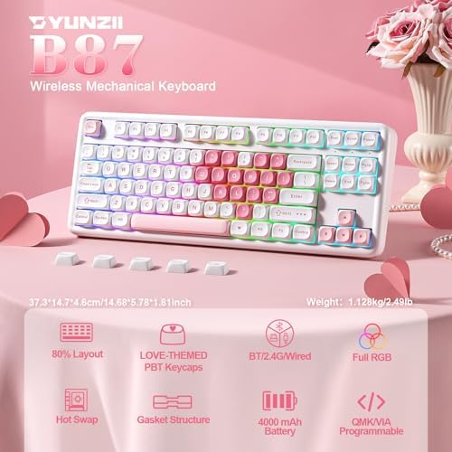 YUNZII B87 TKL Wireless Mechanical Keyboard (White Heart, Cocoa V2)