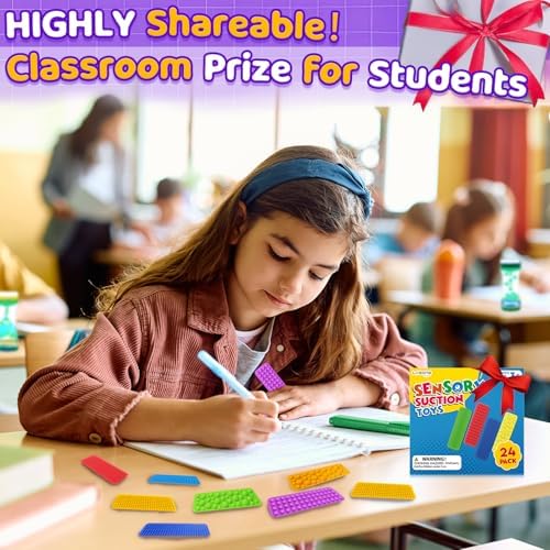 Sensory Fidget Toys Kids Adults: 24 Pack Textured Suction Toys for Autism