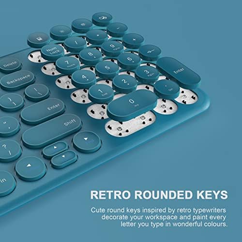 Wireless Keyboard and Mouse Combo,XTREMTEC 2.4GHz Quiet Slim Cute Round Keycap Compact Size Blue Kawaii Cordless Retro Keyboard Mouse Set Home Office Accessories for Mac/Windows (Blue)