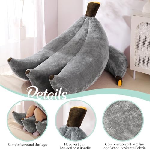Banana Bean Bag Chair with Ottoman, Floor Sofa Bed with Footrest, Comfy Convertible Lounger for Adults, Plush Couch for Bedroom, Living Room or Dorm, L-Grey