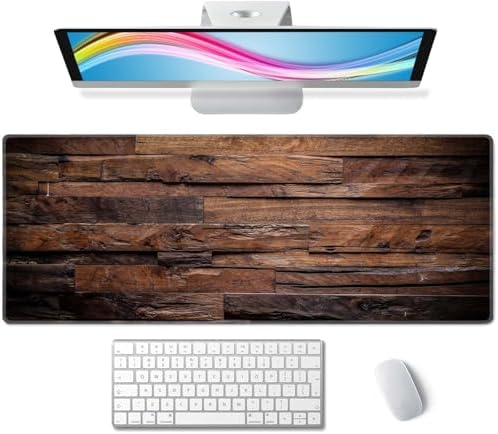 Large Extended Gaming Mouse Pad with Stitched Edges, Non-Slip Waterproof Rubber Base Mouse Pad for Office, Computer, Keyboard, Laptop and Home Desk Pad 31.5 x 11.8 x 0.12 Inch Dark Wood Texture
