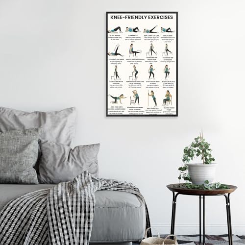 Knee-Friendly Low Impact Workout Poster, 16 Illustrated Joint-Safe Leg & Core Training Chart, Chair Supported Gentle Exercise Reference for Sensitive Knee Rehabilitation & Senior Home Fitness(12x18inchs，Unframed)