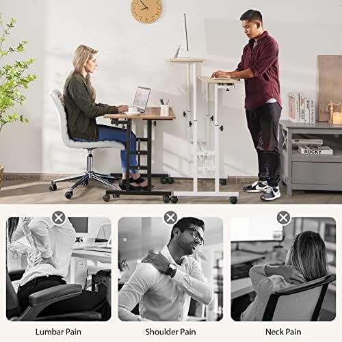 GIANTEX Mobile Standing Desk, Height Adjustable Stand Up Desk with Wheels & Tilting Tabletop, Rolling Laptop Cart Computer Workstation for Standing or Sitting, Home Office Sit Stand Desk, Walnut