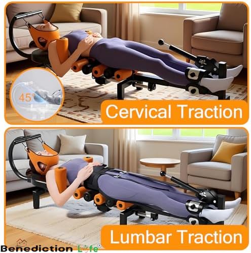 Spinal Decompression Machine Decompression Table for Back Pain Relief & Motorized Spine Decompression Device, Spinal Stretching Device for Herniated Disc and Sciatica Relief,Posture Correction(Orange)