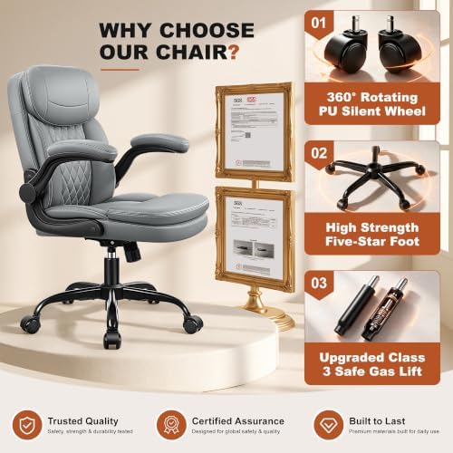 Leather Office Chair, Computer Desk Chair with Dual Back Support