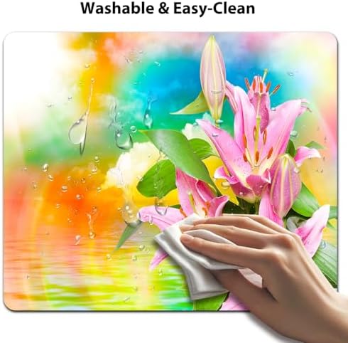 9.5x7.9 Inch Office/Gaming Mouse Pad, Vibrant Pink Lilies Blooming Flowers Under Sunlight Spectacular Colorful Scenery Cute Anti-Slip Mat for Desk