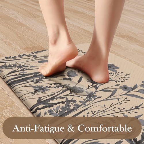 KIMODE Kitchen Anti Fatigue Mat,Brown Gray Farmhouse Kitchen Rugs Sets of 2