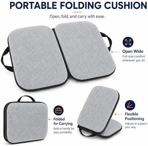 Sojoy 3 in 1 Foldable Gel Seat Cushion Featured with Memory Foam Breathable Seat Cushion for Pressure Relief (Size: 18.5“ x 15" x 2"，Gray Mesh)