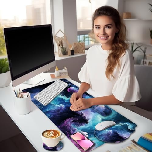 LIMKRIAN Galaxy Mouse Pad Large Desk Matt for Desktop, 4 in1 XXL Mousepad