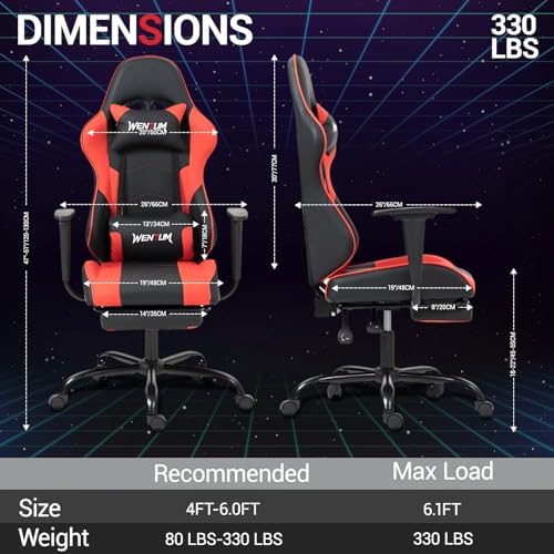 Gaming Chair with Footrest and Massage, PU Leather Video Game Computer Chair with Lumbar Support for Men Women, Home Office, Height Adjustable, Ergonomic High Back, Red