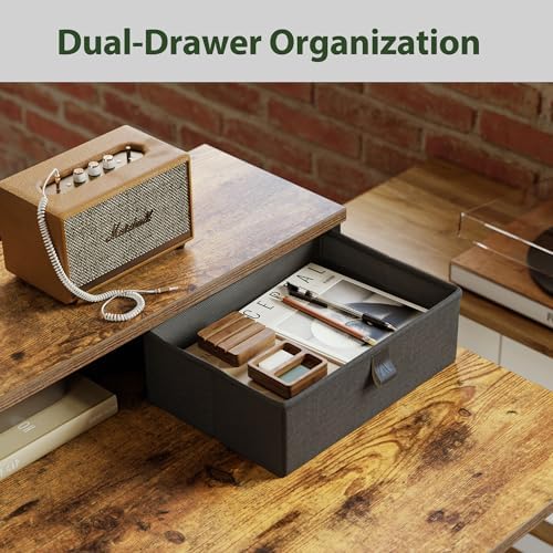 Agilestic 63 Inch L Shaped Electric Standing Desk with Drawer, Rustic Brown