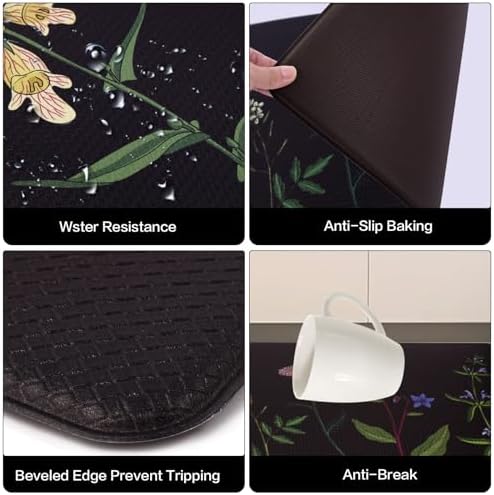Mirok Washable Anti Fatigue Mat for Cushioned Floor Mats,Colorful Floral Non-Skid Ergonomic Comfort Foam Rugs,Non Slip Kitchen Rug(Multi Flower,17"x29")