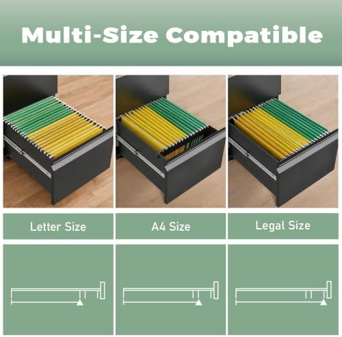 Guizeeopo 2 Drawer Locking File Cabinet, Fully Assembled Heavy-Duty Metal Filing Cabinets for Home Office, Quiet Slides, Anti-Tipping Wheels, Fits A4/Letter/Legal, Matte Black