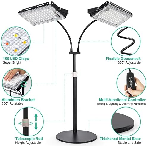 LBW Grow Light for Indoor Plant,Full Spectrum Dual Heads Desk Plant Light