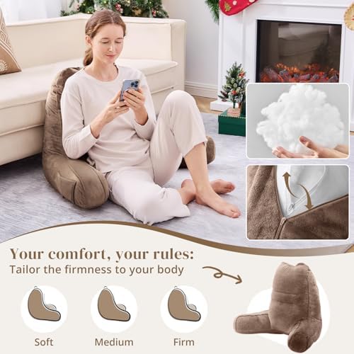 Sasttie Reading Pillow for Bed, Back Pillow for Sitting Up, Light Brown