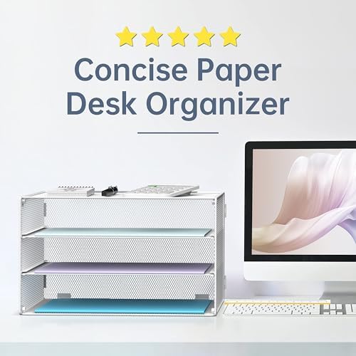 DALTACK 3 Tier Letter Tray Paper Organizer with Sliding Trays 2 Pack White