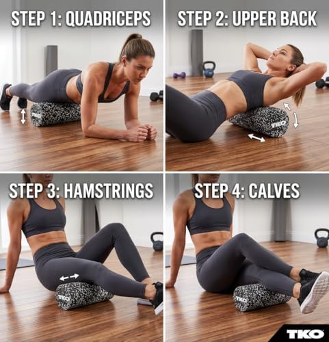 TKO 18 Inch High-Density Foam Roller | Deep Tissue Muscle Recovery & Exercise Tool | Durable Black Roller for Yoga, Pilates, Physical Therapy, and Relieving Muscle Soreness - Black/White