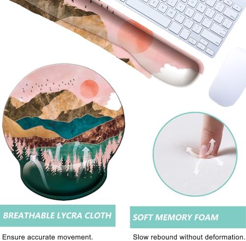 Keyboard Wrist Rest Pad Mouse Pad with Wrist Support Set of 3, Mousepad with Non-Slip Rubber Base, Ergonomic Memory Foam Mouse Wrist Cushion Support for Home Office Laptop Computer Gaming, Sunrise
