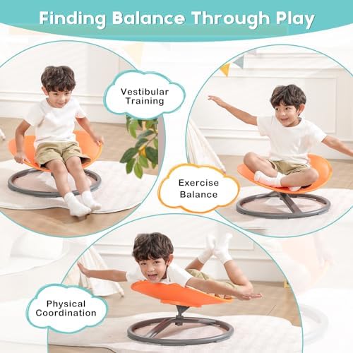 BABAMU Spinning Chair for Autistic Kids, Sensory Swivel Chair, 220LBS Weight Capacity, Autism Sensory Products, Autism Toys, Sensory Toy (Orange, Egg)