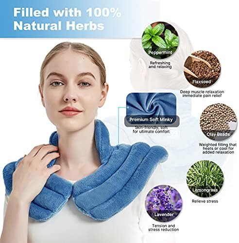 MORLIDEN Neck Heating Pad Microwavable for Shoulders, Warmer Wrap Microwave Heating Pad for Neck and Shoulders for Pain Relief (Light Blue)