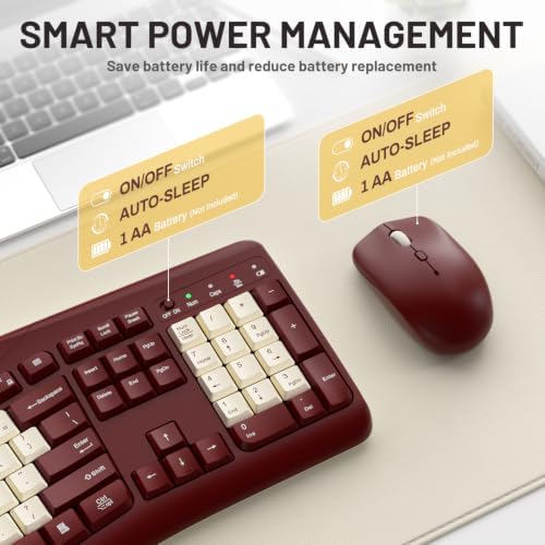 Wireless Keyboard and Mouse Combo Silent Ergonomic Curved Design for Office