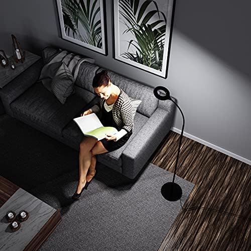 JKSWT LED Floor Lamp, 3 Brightness Levels Eye-Caring Dimmable Standing Reading Lamp 4000K Colors temperatures with Adjustable for Living Room Bedroom Reading - Black