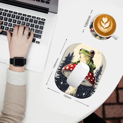 Small Mouse Pad，Mini Mouse Pad 6 x 7 Inch，for Laptop Keyboard Tray Wireless Mouse Home Office Travel，with Non-Slip Rubber Base, Waterproof Mouse Mat，Frog on Red Mushroom