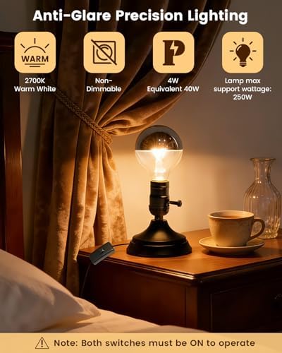 Lustaled Industrial Small Table Lamp, Metal Desktop Lamp Base with 2700K E26 LED Bulb, Vintage Beside Desk Lamp, Little Nightstand Lamp for Reading, Bedroom, Study, Office, Small Space, Coffee Pot