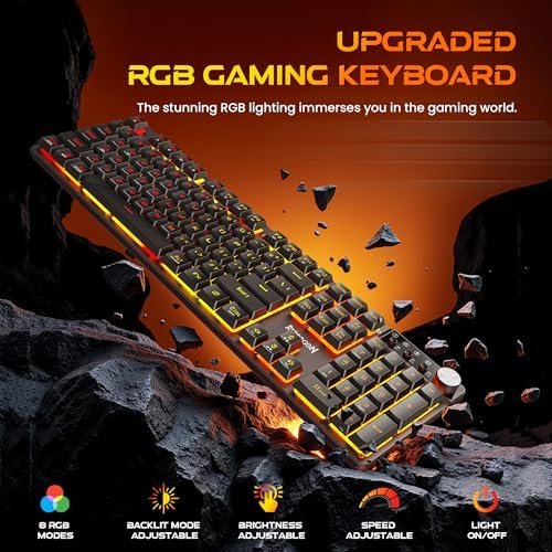 Redragon K521WL Wireless Gaming Keyboard with Knob, Tri-Mode BT/2.4G/USB-C RGB Mechanical Feeling Keyboard with Multimedia Keys, 4000mAh Battery, Anti-Ghosting, Compatible with PC - Upgrade