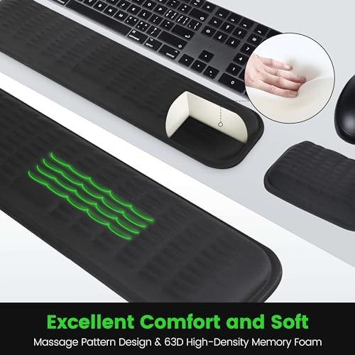 MEKASS Ergonomic Wrist Rest for Keyboard and Mouse, Soft Memory Foam Keyboard Wrist Rest Set with Non-Slip Silicone Base, Easy Typing, Pain Relief, Comfort for Office, Work, Gaming (Blue)