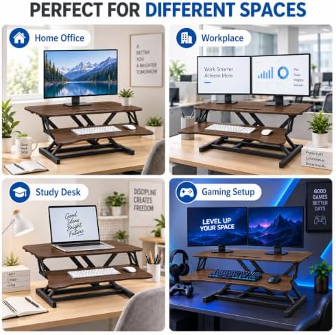 Standing Desk Converter, Adjustable Dual Monitor Riser, Walnut
