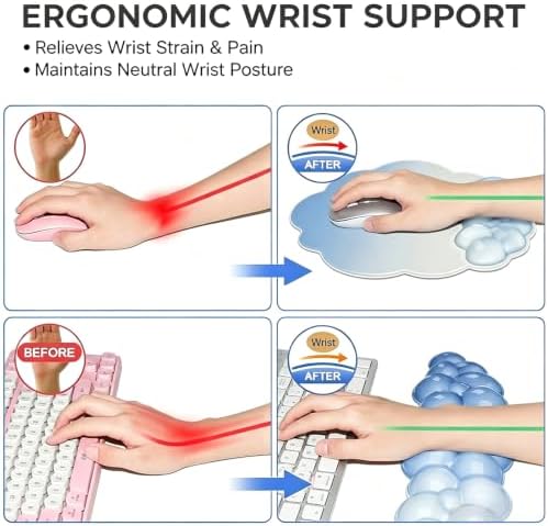 Gel Wrist Rest and Cloud Mouse Pad, for Keyboards and Mice - Ergonomic Pink Keyboard Wrist Rest Set, Relieves Pain from Typing/Computer/Laptop/Gaming/Home/Office Blue