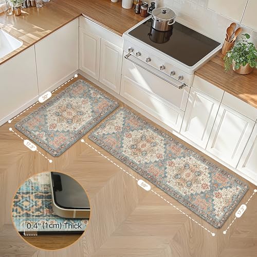 GENIMO Anti Fatigue Kitchen Mats for Floor 2PCS, Standing Rugs,BlueCoral