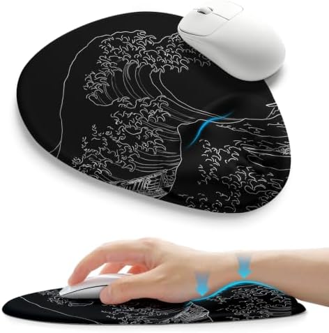 Palm-Rest and Wrist-Hugging Mouse Pad Wrist Rest, Ergonomic Wrist Support with Curve Fitting Cushioned Memory Foam for Carpal Tunnel Pain Relief, 9.9 x 8.3 Inch, Waves