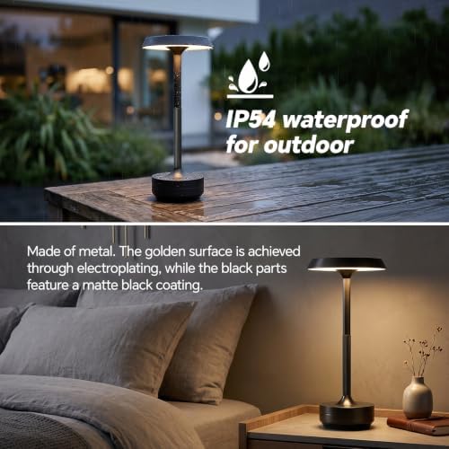 1 Pack Rechargeable Table Lamps Cordless, 5000mAh Outdoor Table Light 3 Color Stepless Dimming Portable LED Table Lamp with Memory Function, for Home/Dinner/Patio/Restaurant.(Black)
