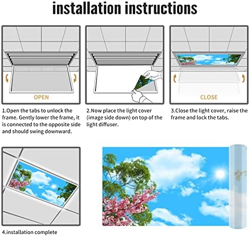 Fluorescent Light Cover Decorative Ceiling Light Filters,Tree Leaves Sky Clouds Pattern,for Classroom Office Hospitals Home Ceiling Decorative,2ft x 4ft,Green