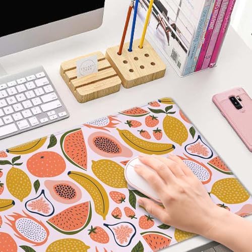 Fruit Desk Mat Yello Pink XL Mouse Pad Large Full Desk Mousepad Gaming Extended Keyboard Mouse Mat Desk Pad for Computer Laptop 31.5''X11.8'' Non-Slip Rubber Base with Stitched Edges