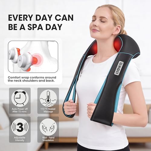 MagicMakers Shiatsu Neck Massager with Heat for Pain Relief Deep Tissue