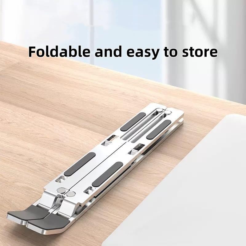 Adjustable Laptop Stand - Aluminum Foldable Portable Computer Riser for 10-15.6 Inch Laptops, Ergonomic Design with Storage Bag, Compatible with MacBook Air/Pro, HP, Dell Silver