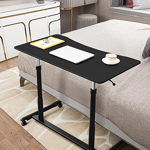 COSTWAY Mobile Height Adjustable Standing Desk, Compact Pneumatic Sit to Stand Computer Desk w/Lockable Casters, Ergonomic Rolling Laptop Table w/Steel Frame for Home Office (Black)