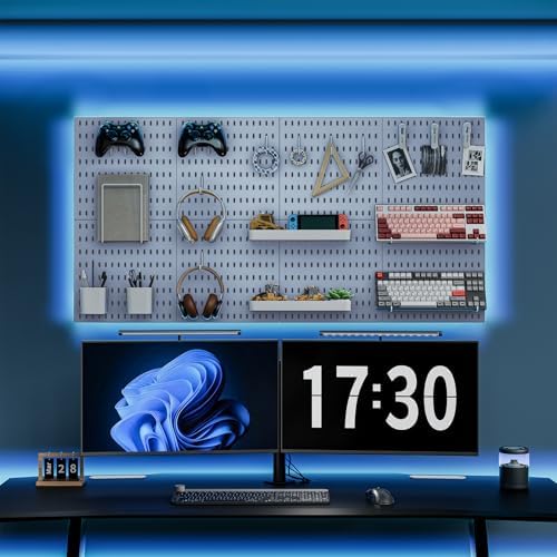 MULSAME Pegboard Combination Kit, Wall Mounted Storage Set with 8 Pegboards & 28 Accessories Hanging, Peg Boards Organizer for Walls Display, Crafts Organization, Kitchen Organizer, 22" x 44" Blue