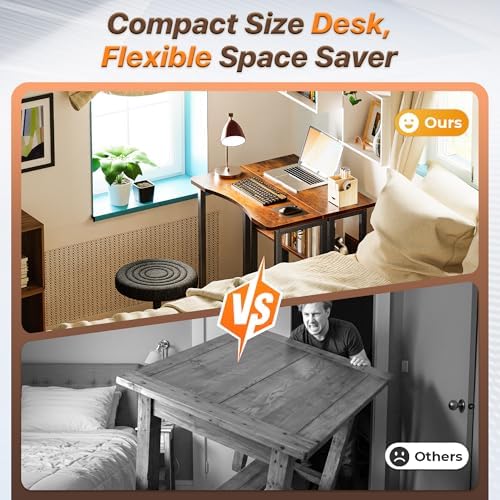Huuger Folding Desk with Storage Shelf, 23.6 Inch Foldable Computer Table
