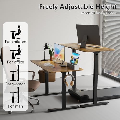 Electric Standing Desk, Adjustable Desk with 3 Memory Height, 47.2" Stand Up Desk with Two Desktops for Home Office, Study and Gaming