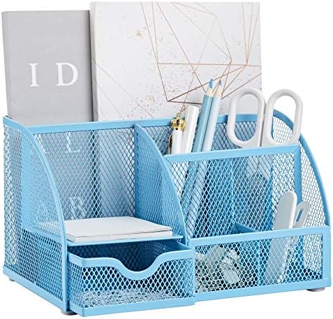 Annova Desk Organizer Wire Mesh 3 Tier Sliding Drawers Paper Sorter/Multifunctional/Premium Solid Construction for Letters, Documents, Mail, Files, Paper, Kids' Art Supplies (Blue)