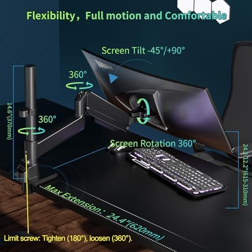 Single Monitor Mount for 17-60 inch, Hold 44 lbs, Adjustable Pole