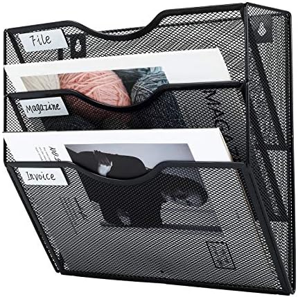PAG-Mass Hanging Wall File Holder Mail Organizer Wall Mount Document Letter Rack, 3-Tier, Black