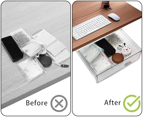 SOUJOY 2 Pack Self-adhesive Under Desk Drawer, Hidden Slide Out Organizer Tray, Plastic Under Table Attachable Hidden Storage Organizer for Office Home School Kitchen Sewing Table
